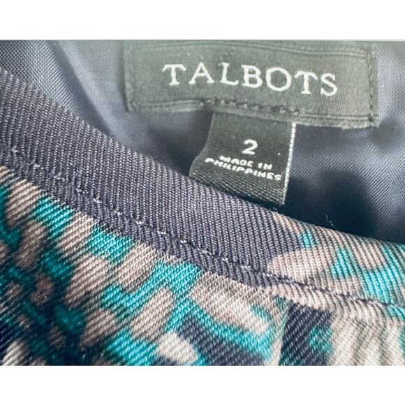 Talbots Tweed Teal Navy Abstract Top Pencil Dress sz 2 - Picture 4 of 6
